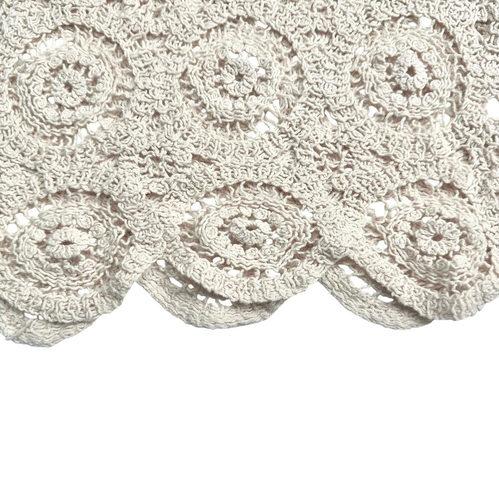 Solitaire | Women | Neutral Beige Crochet Open Knit Boho Scalloped Top | Medium - Picture 9 of 14